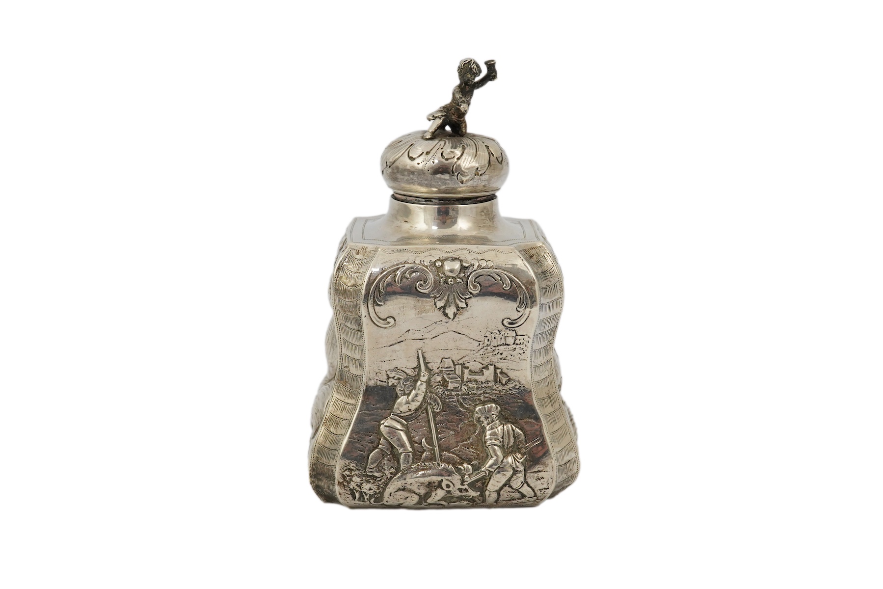 A late Victorian Hanau silver tea caddy and cover by Berthold Muller, with import marks for Chester, 1899